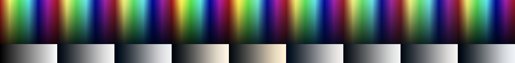 The eight colour grades side by side